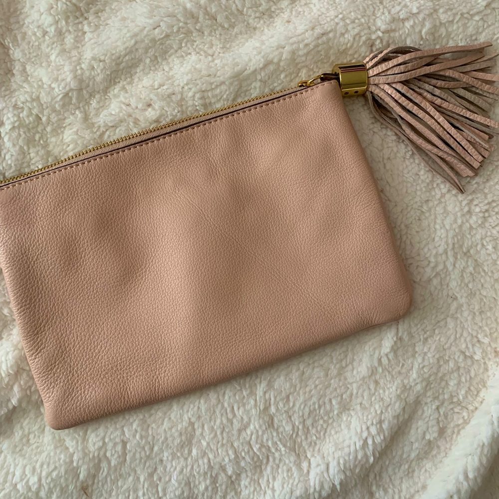 Genuine leather blush clutch with leather tassel